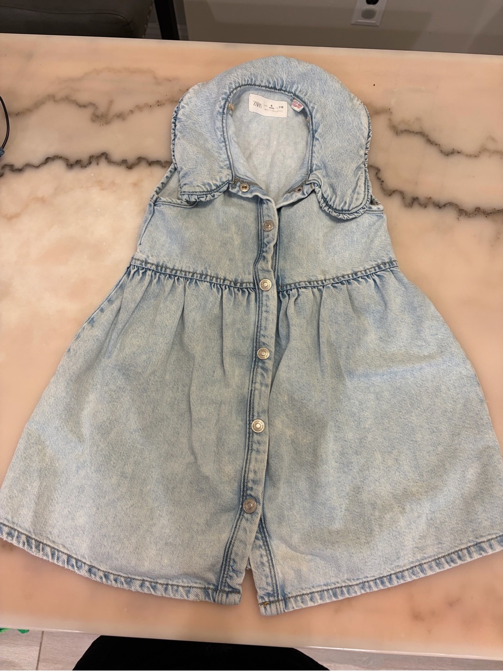 Zara Light Blue Denim Sleeveless Button-Front Dress
